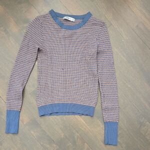 Zara Blue and Beige Knit Women's Sweater
